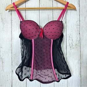 Nature intimates hot pink lace trim black corset 34B